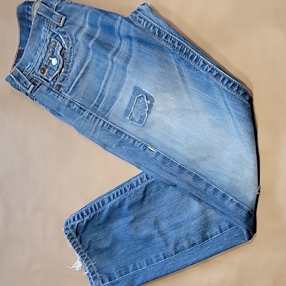 True Religion Size 25 Blue Jordan Y2K Flap Pocket Distressed/Destroyed Jeans - Picture 6 of 15
